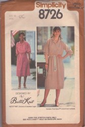 8726 SIMPLICITY 1978 BUTTON BODICE YOKE COLLAR KNIT DRESS, BELT PATTERN 12